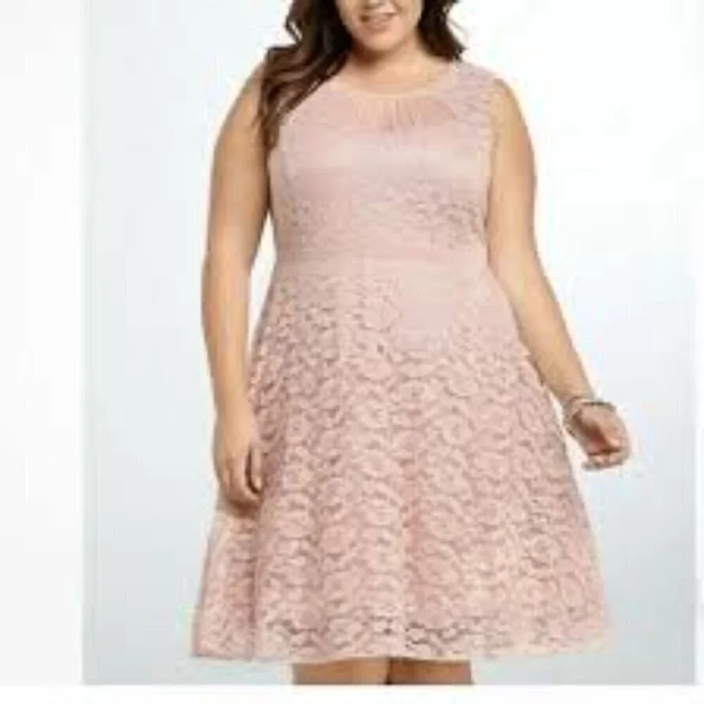 torrid blush lace dress Plus Size Lace Metallic Party Dress in Pink, Size 26 by Torrid